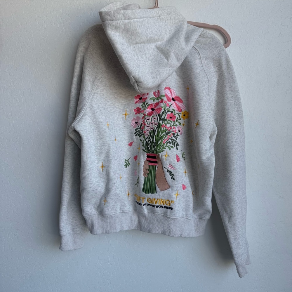 Dandy “its giving” Floral Graphic Gray Hoodie Sweater